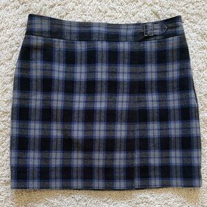 LOFT Blue and Black Plaid Mini Skirt